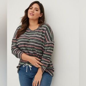 Torrid Relaxed Super Soft Plush Crew Neck Pocket Long Sleeve Drop Shoulder Tee